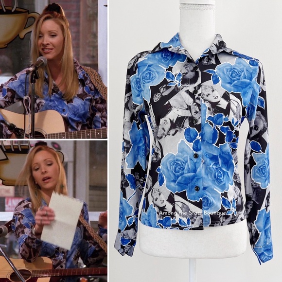 Super Rare 90s Vintage Retro Print Button Down ASO Phoebe Buffay in Friends - Picture 3 of 11